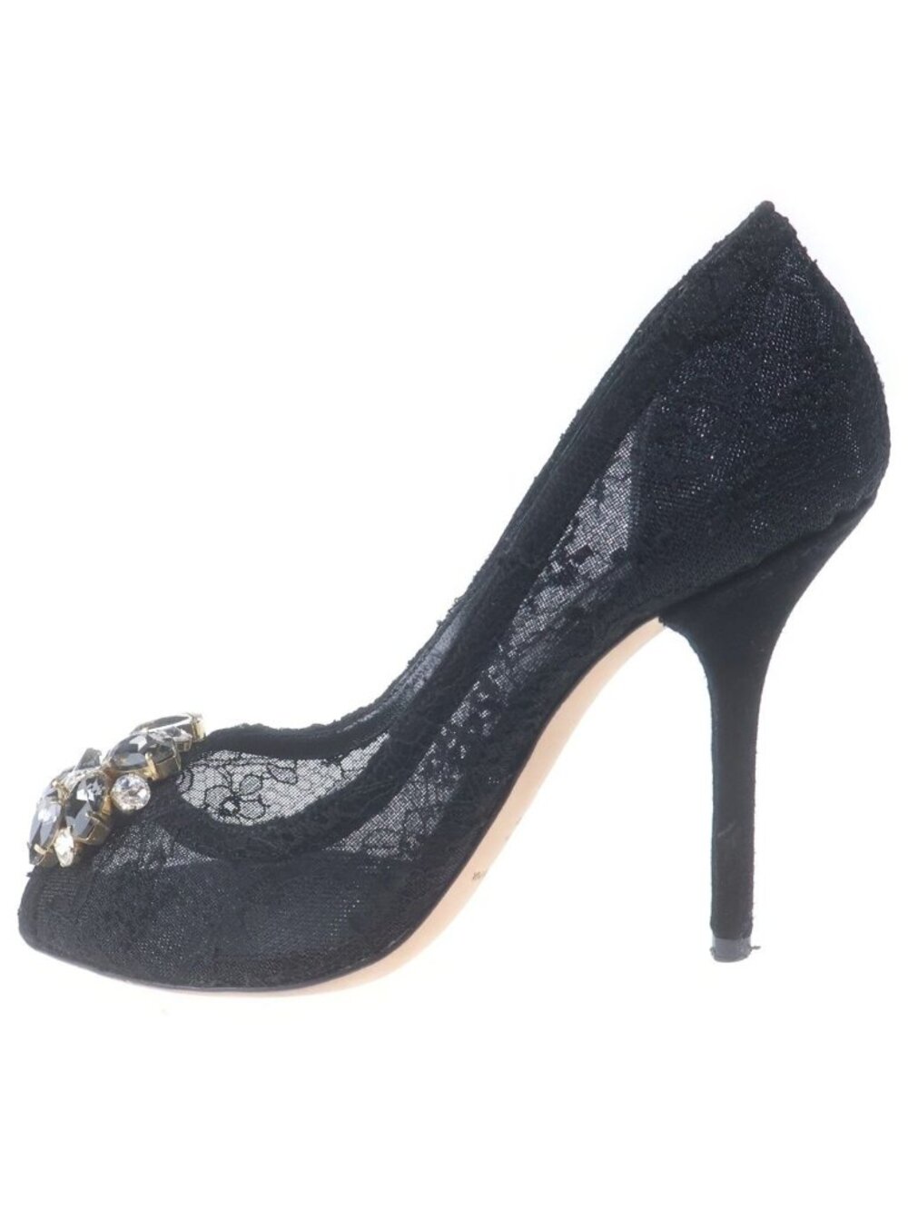 Dolce & Gabbana Floral Lace High Heels Pumps Rhinestone Bijou Rayon Goatskin